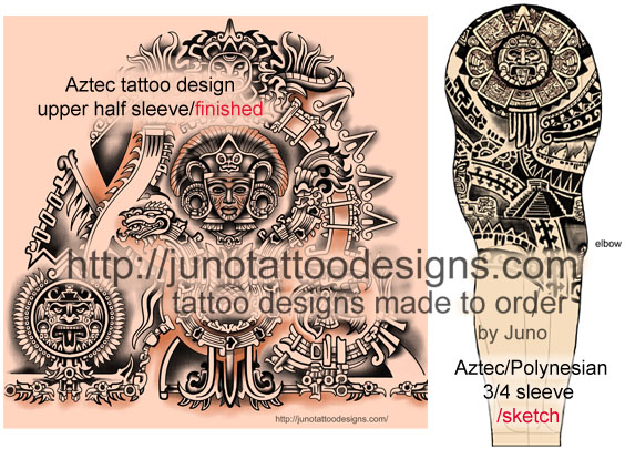 aztec plus polynesian tattoo,samoan tattoo,upper arm tattoo,sleeve tattoo,maxican tattoo,aztec sun tattoo,