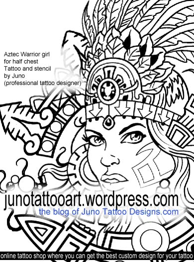 Aztec warrior girl tattoo stencil by Juno